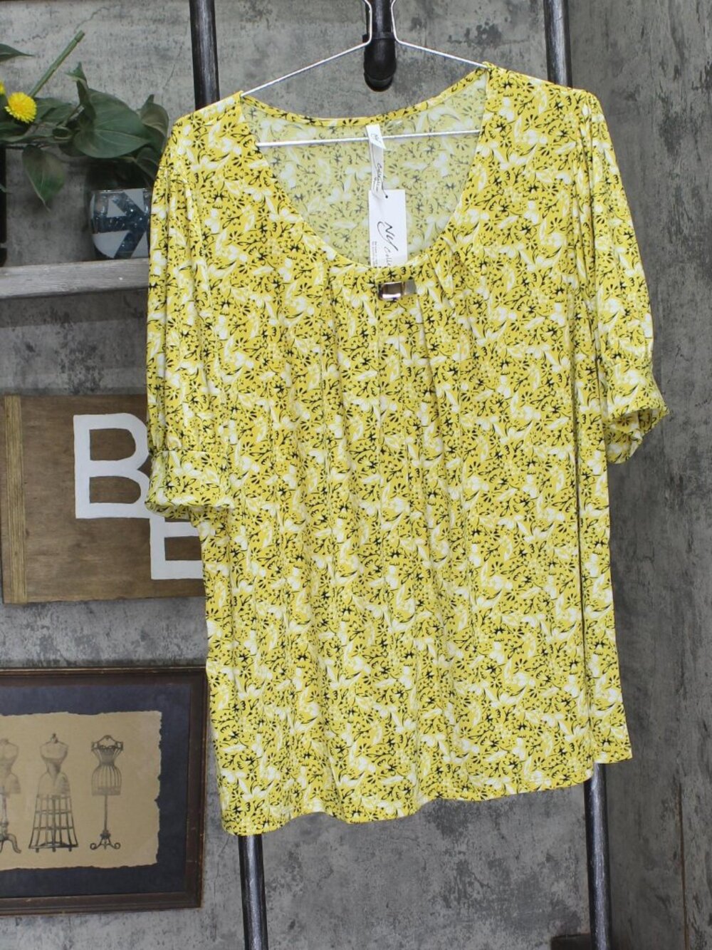 Ny Collection Black Ny Collection Plus Top With Short Balloon Sleeves Sz TOP